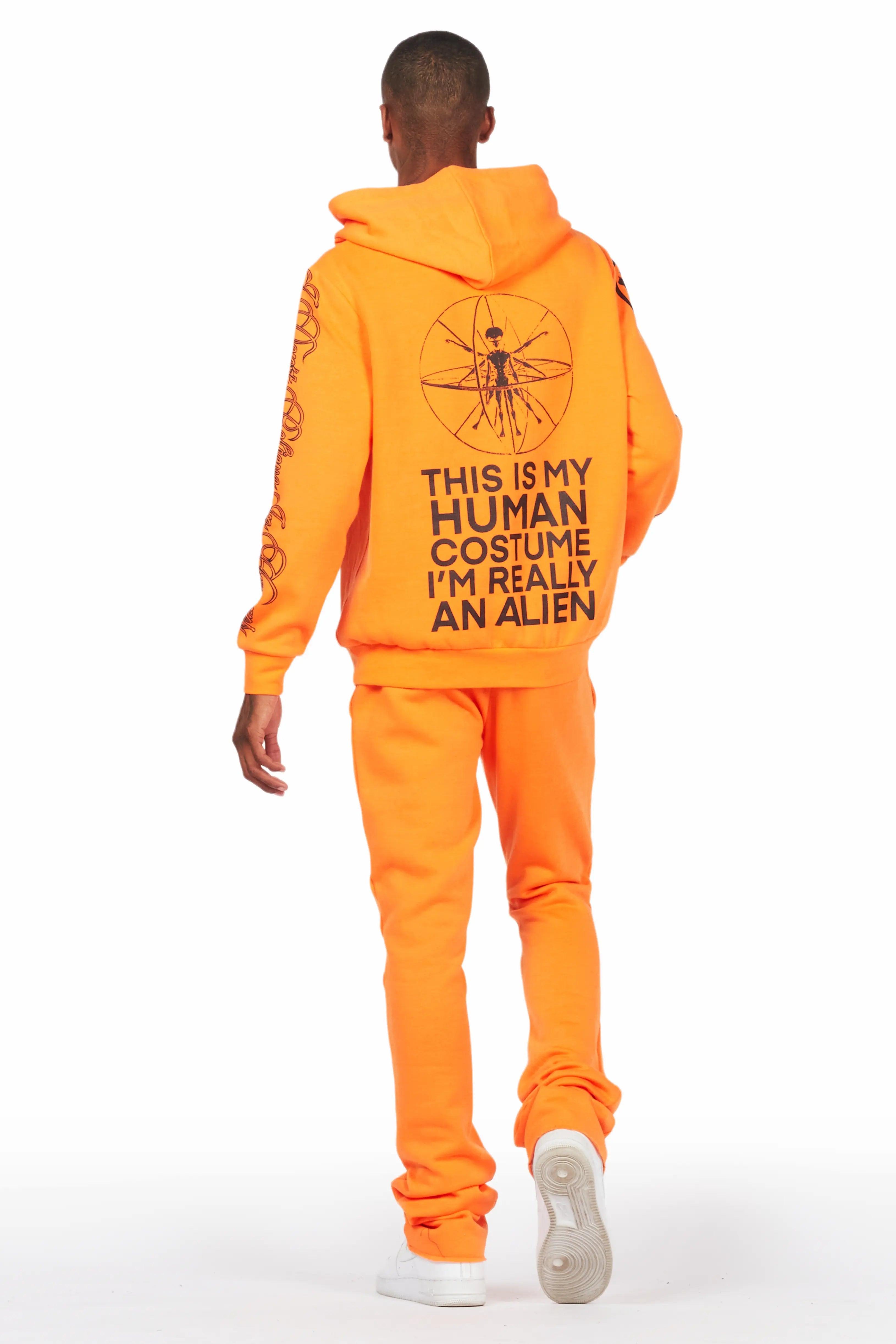 Yarden Orange Graphic Hoodie/Stacked Flare Pant Track Set Male Product Image