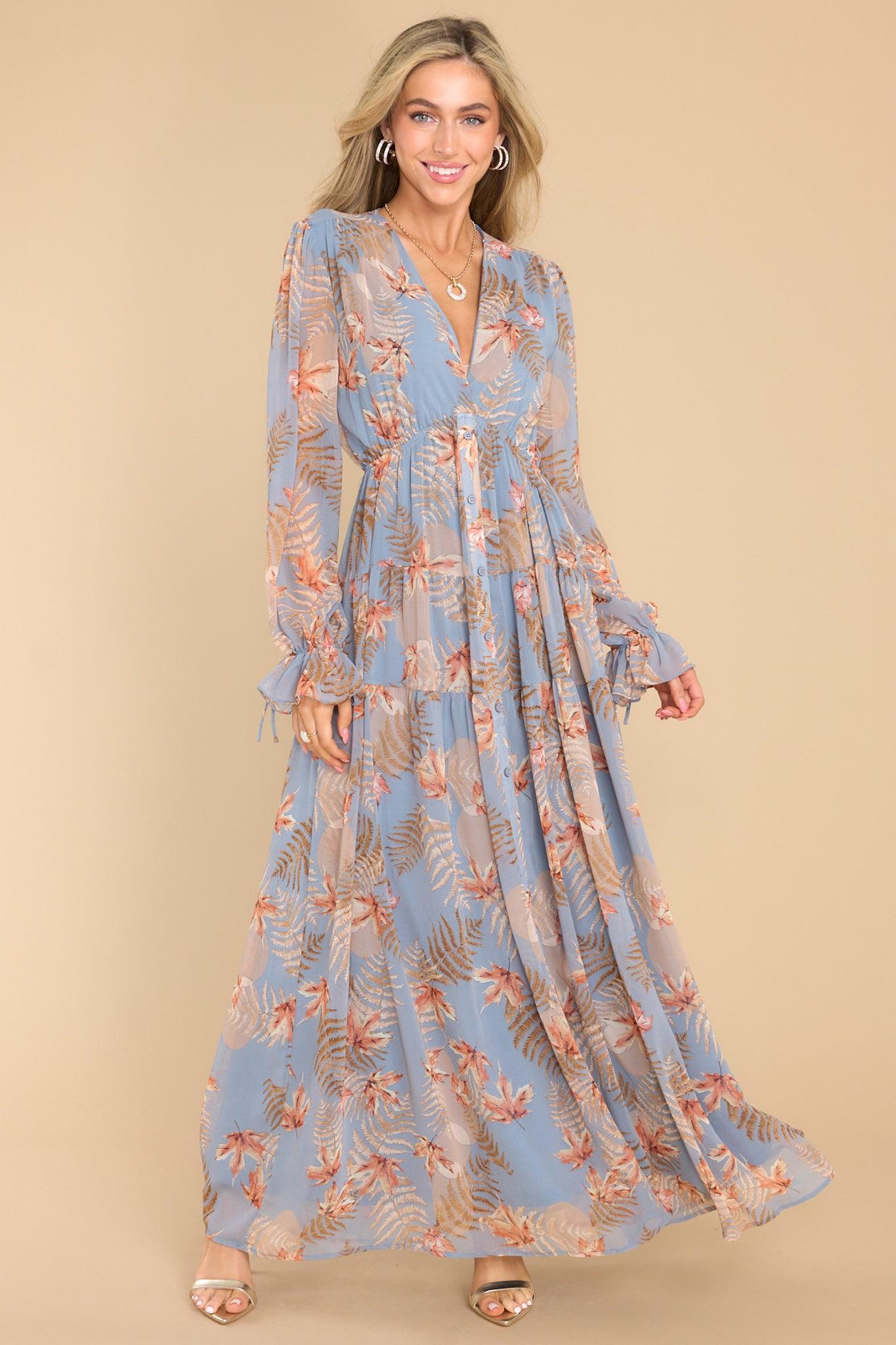 Enchanting Touch Sky Blue Print Maxi Dress Product Image