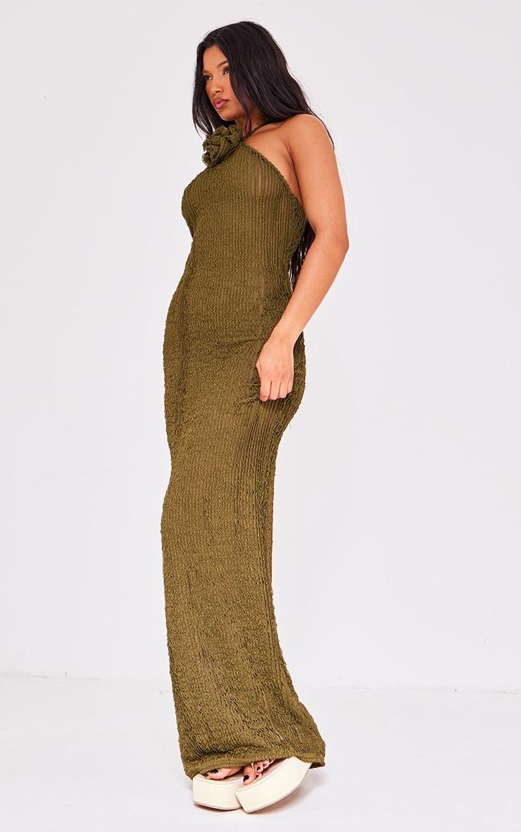 Khaki Corsage Detail Halterneck Maxi Dress Product Image