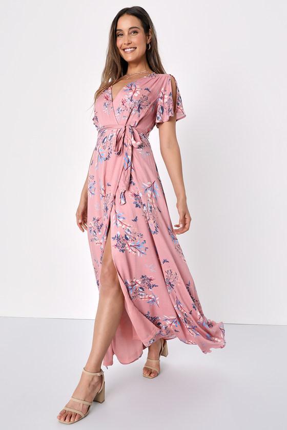 Fiorire Rose Floral Print Wrap Maxi Dress Product Image