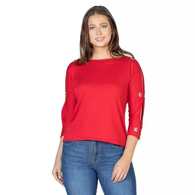 Womens 24Seven Comfort Apparel Three-Quarter Sleeve Boatneck Cold Shoulder Top Product Image