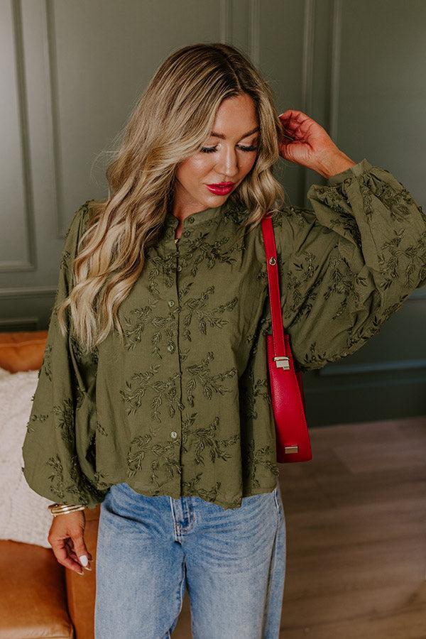 Lost In Love Embroidered Button Up in Olive Product Image