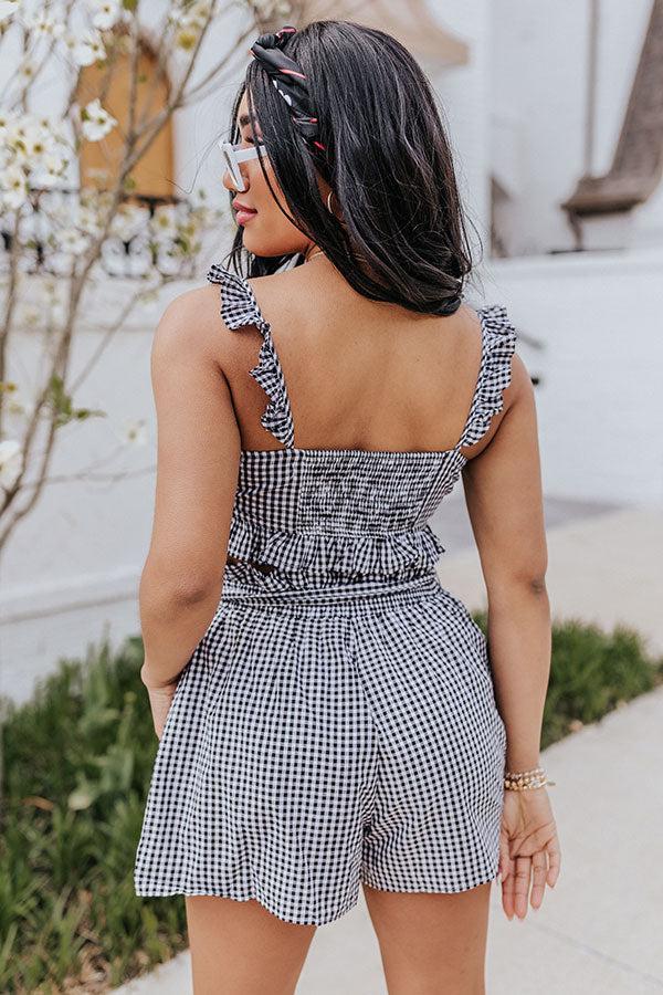 Ruffled Up Gingham Crop Top In Black Product Image