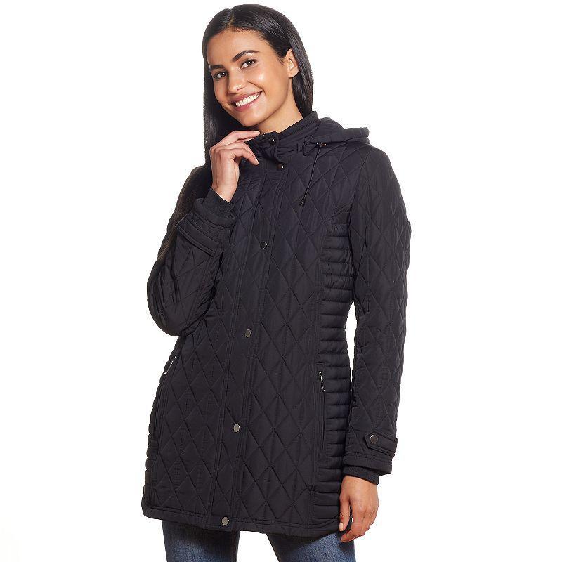 Womens Weathercast Hooded Quilted Walker Jacket Grey Product Image