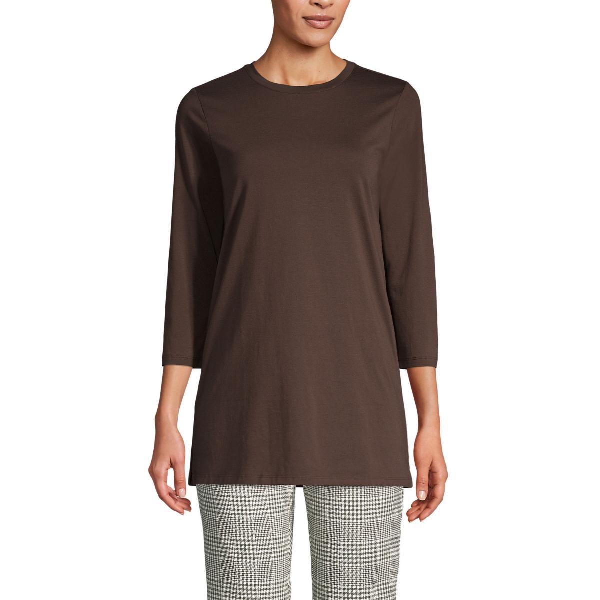 Petite Lands End 3/4-Sleeve Supima Cotton Crewneck Tunic, Womens Product Image