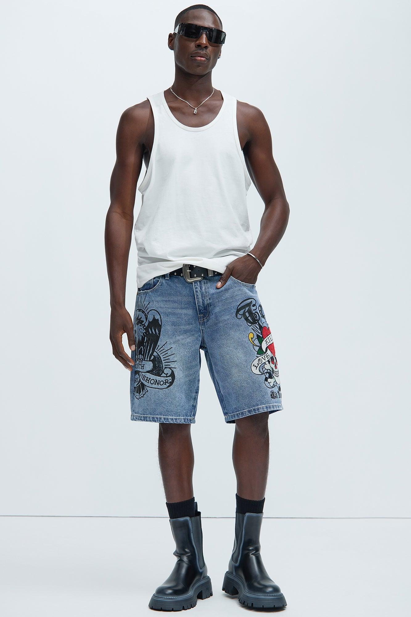 Ed Hardy Skull Skater Denim Shorts - Light Wash Product Image