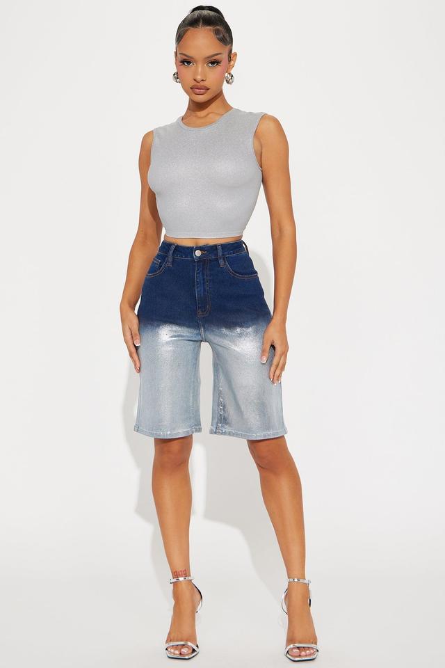 Shine For You Denim Bermuda Shorts - Silver Product Image