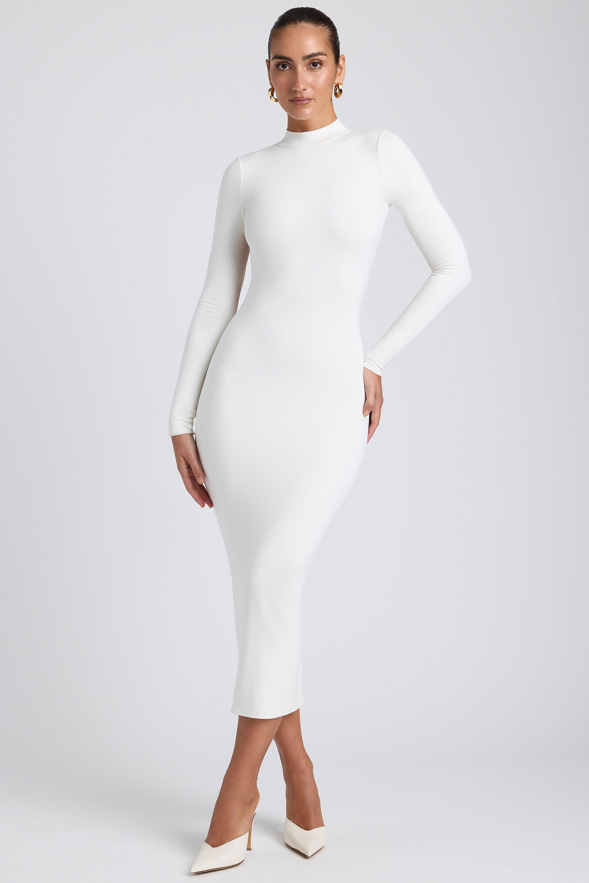 Modal Cross-Back Midaxi Dress in White Product Image