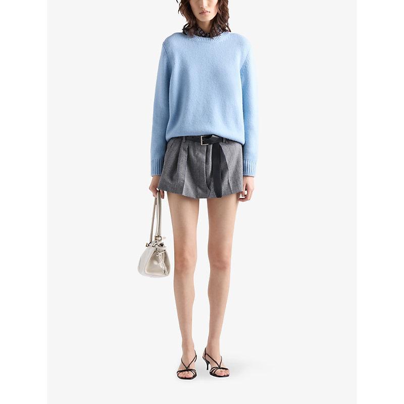 Cashmere Wool Crew-neck Sweater In Light Blue Product Image