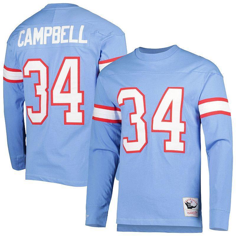 Mens Mitchell & Ness Earl Campbell Light Blue Houston Oilers 1984 Retired Player Name & Number Long Sleeve T-Shirt Product Image