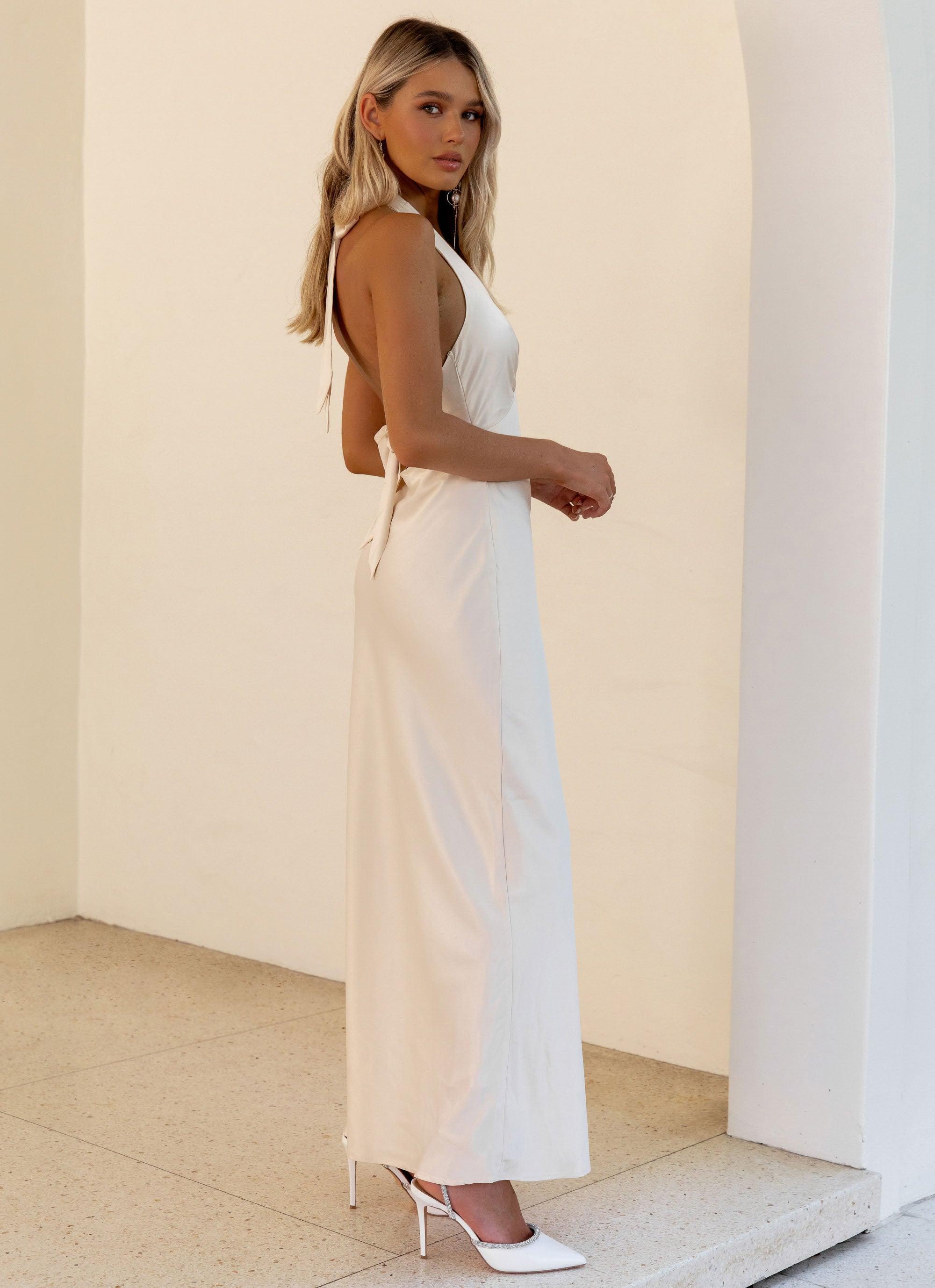 Heavy Hearted Satin Maxi Dress - Pearl Product Image