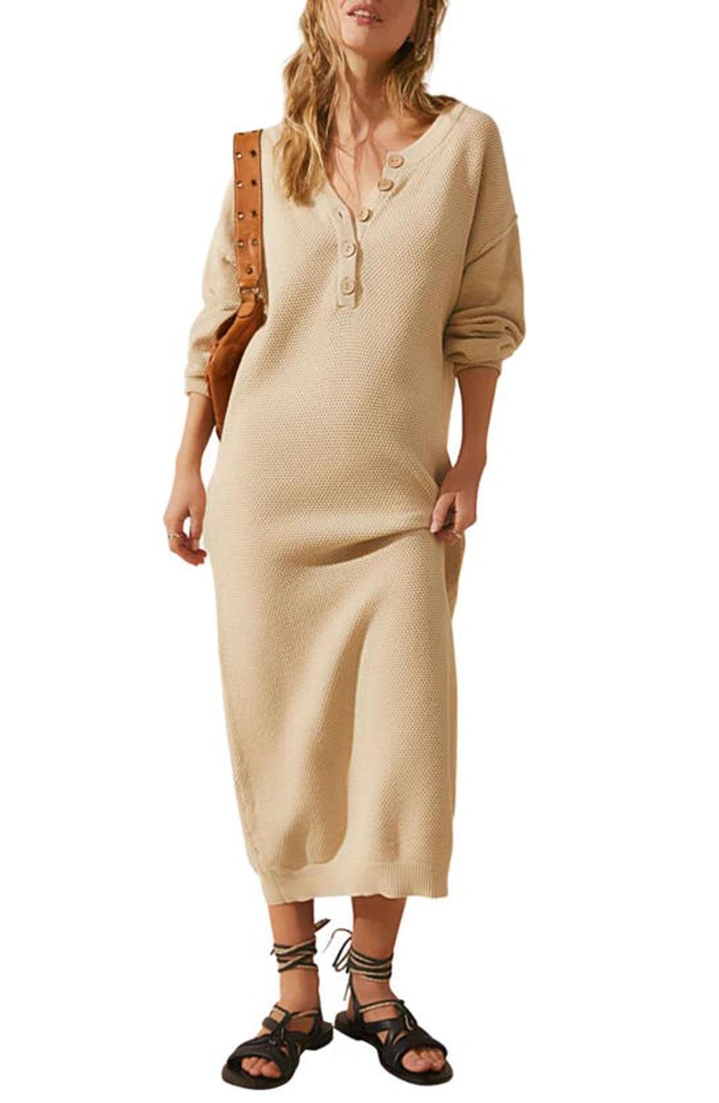 Hailee Long Sleeve Cotton Sweater Dress In Au Lait Product Image