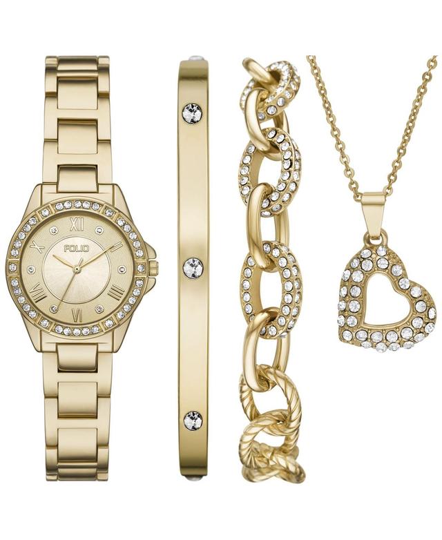 Folio Womens Three Hand Gold-Tone Alloy Watch 26mm Gift Set - Gold-Tone Product Image