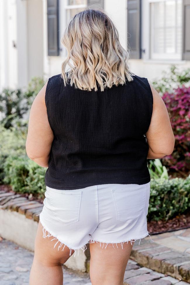 Making Me Blush Black Gauze Notched Neck Tank Product Image