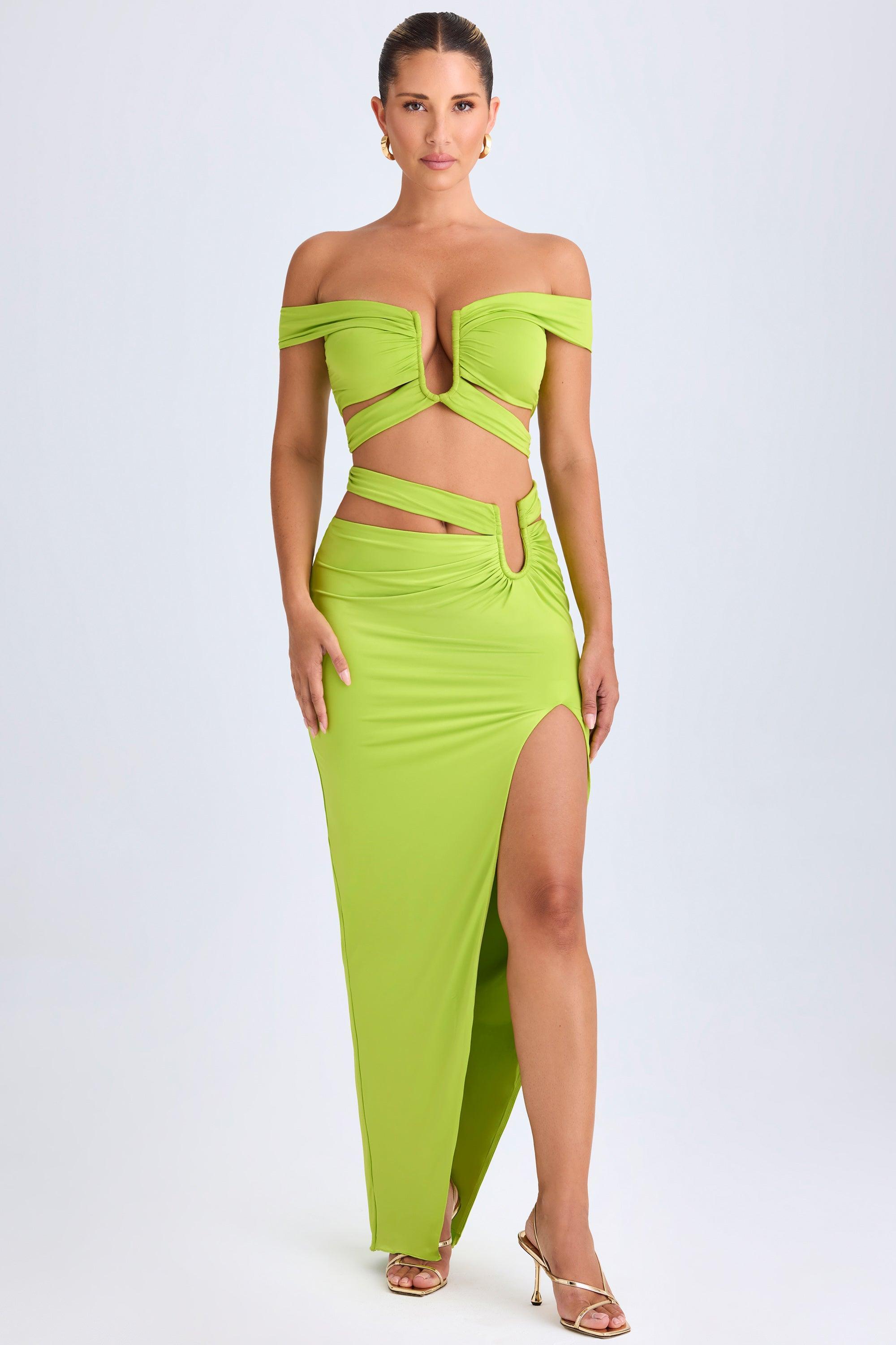 Asymmetric Cut-Out Maxi Skirt in Lime Green Product Image