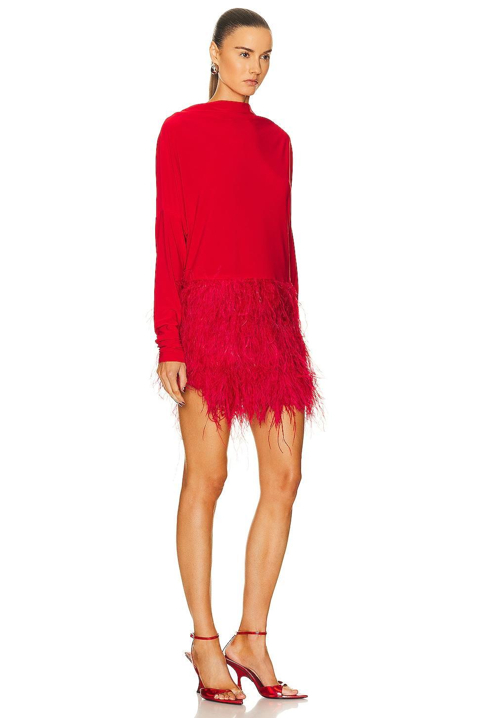 Norma Kamali Feather All In One Mini Dress Red. (also in L, M, S). Product Image