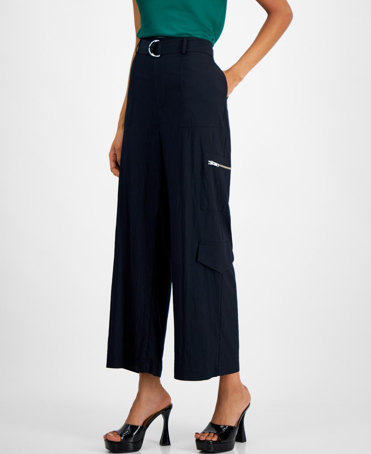 Bar Iii Womens High Rise Belted Wide-Leg Cargo Pants, Created for Macys Product Image