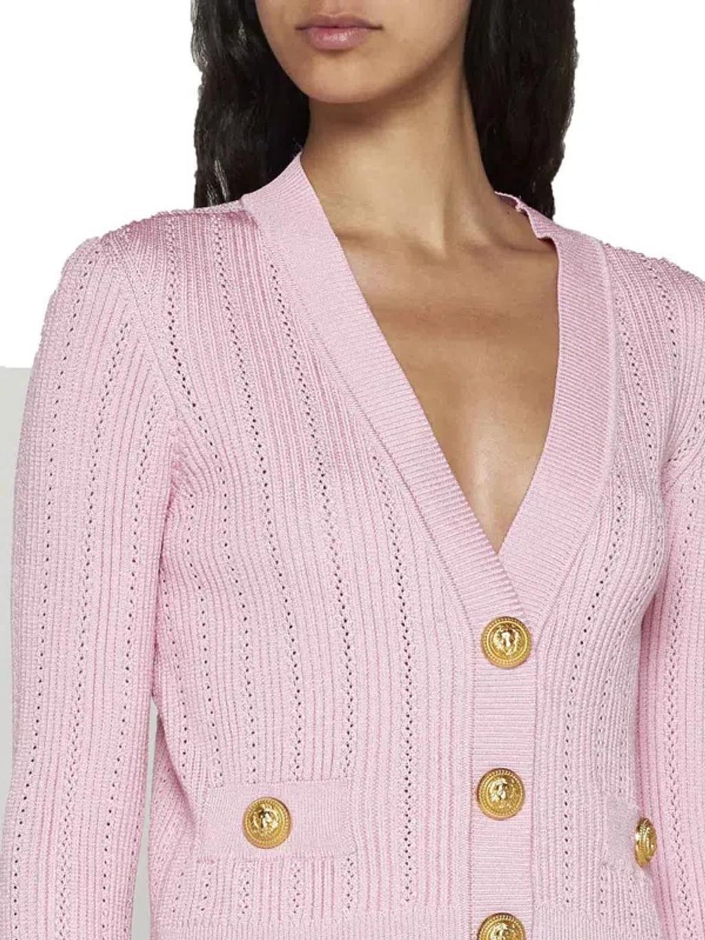 Cropped Knit Cardigan In Pink Product Image