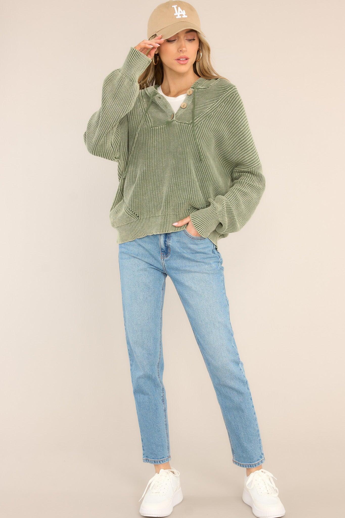 The Chill Olive Green Knitted Pullover Product Image