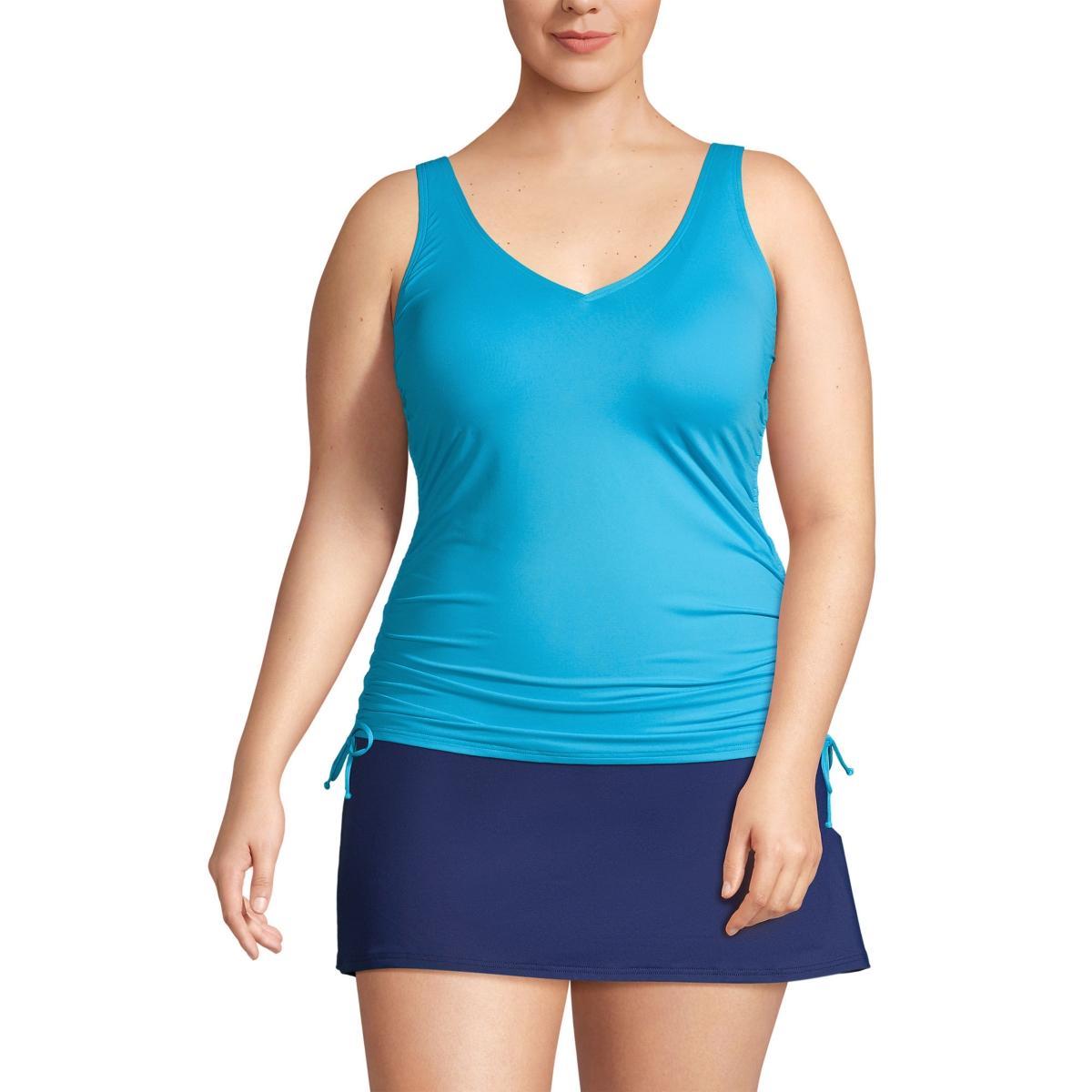 Womens Lands End Ruched-Sides V-Neck UPF 50 Tankini Swimsuit Top Product Image