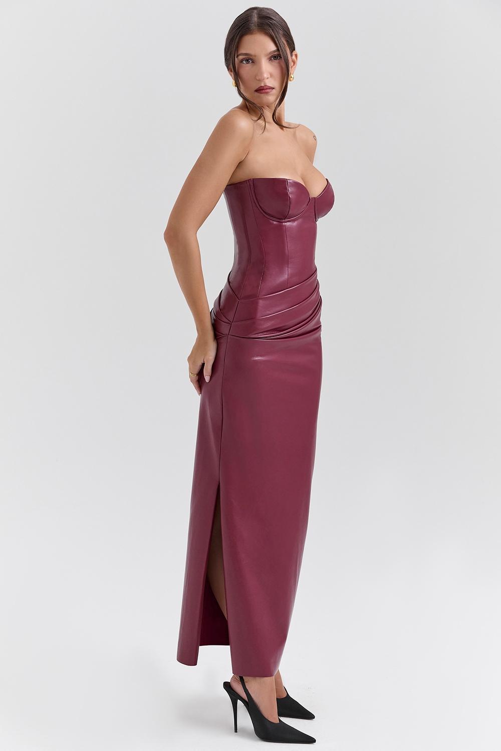 Juliana Cabernet Vegan Leather Midi Dress Product Image