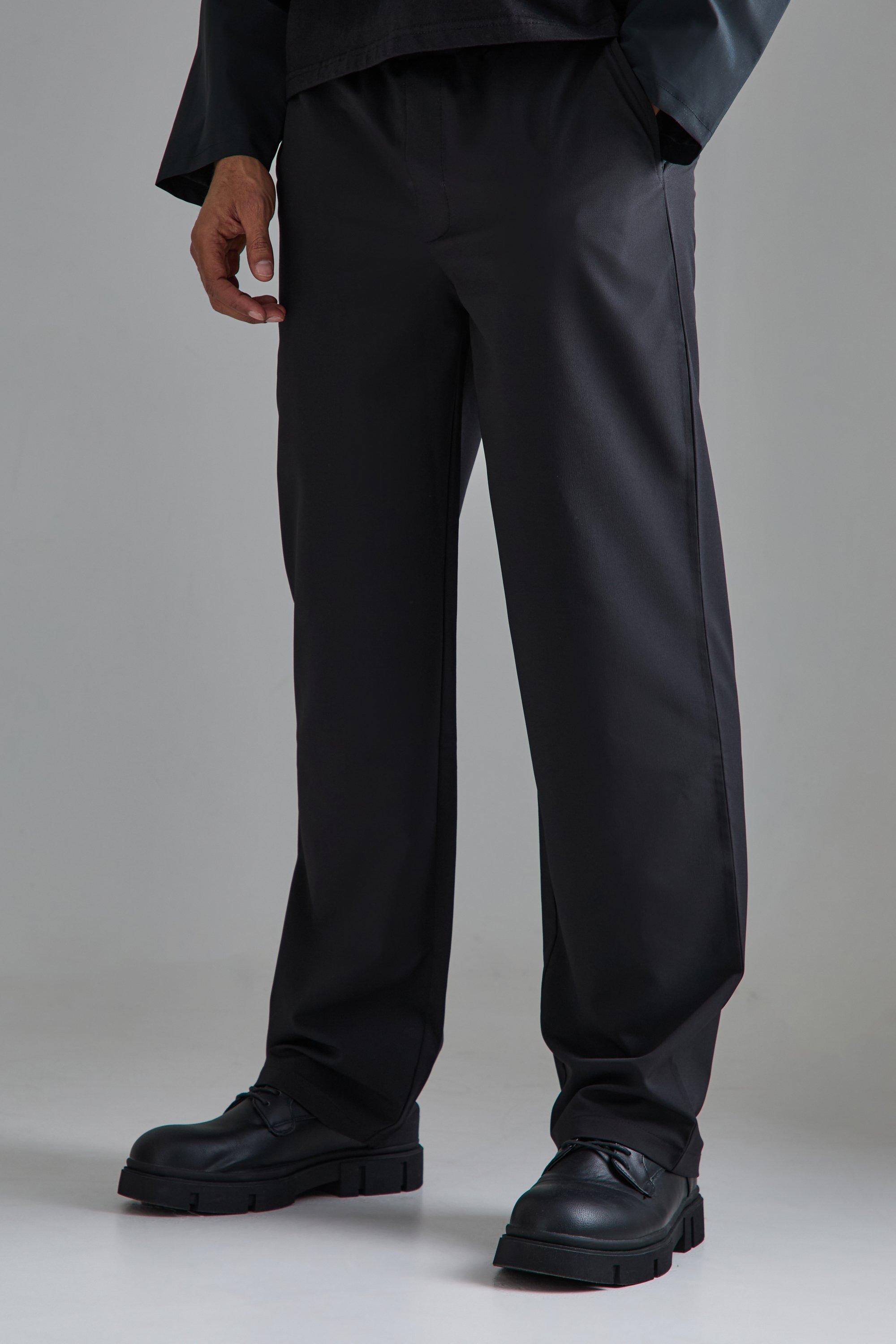 Mens Black Elasticated Waist Wide Leg Smart Trousers, Black product image