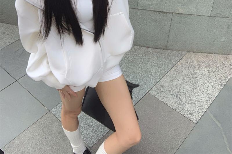 Plain Zip-Up Hoodie / Spaghetti Strap Scoop Neck Romper Product Image