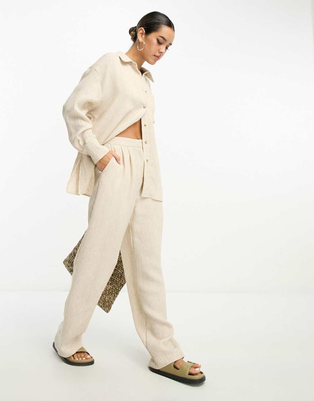 ASOS EDITION textured linen mix wide leg pants Product Image