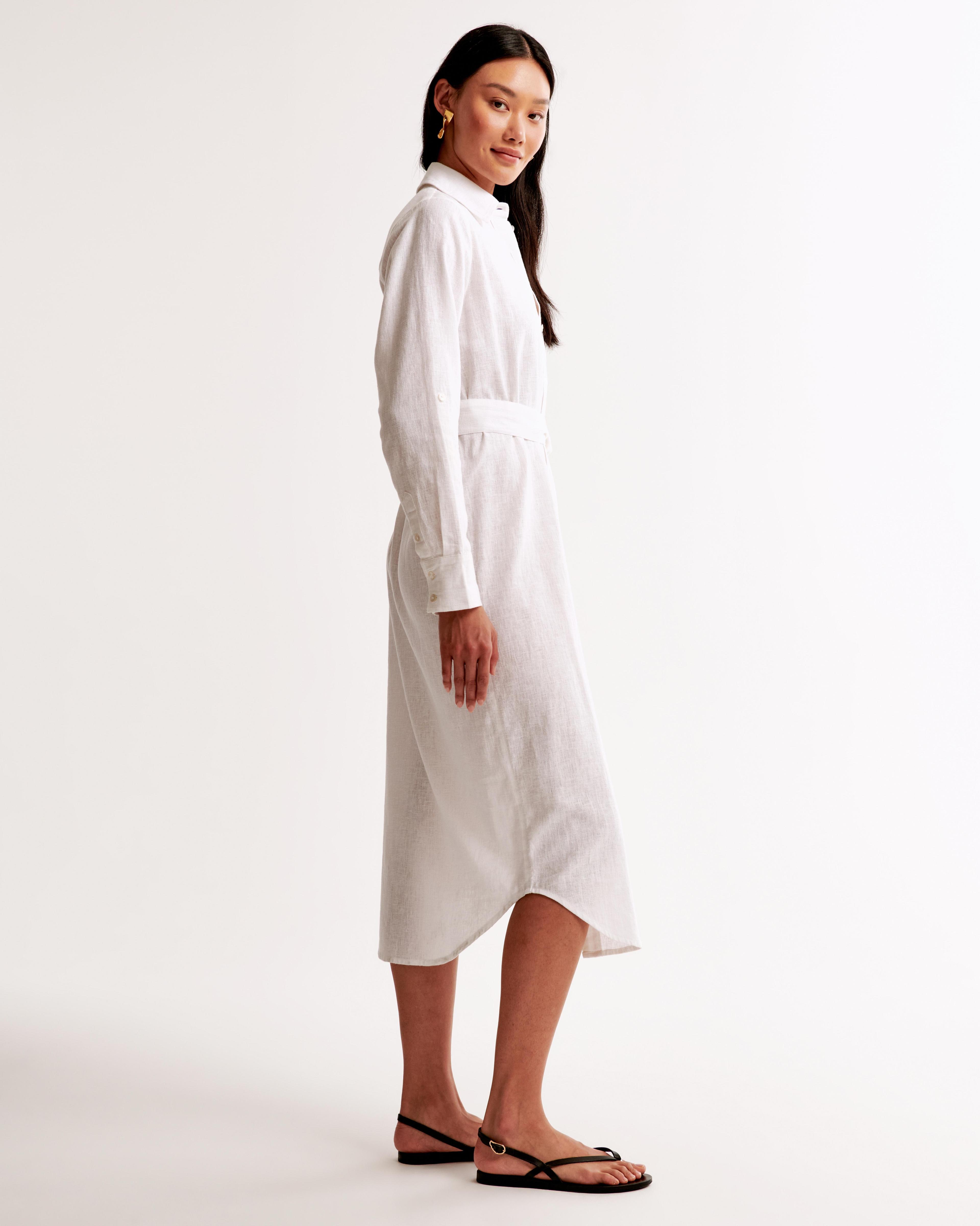 Linen-Blend Midi Shirt Dress Product Image