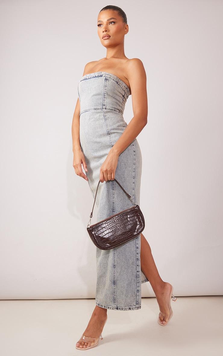 Vintage Mid Wash Denim Bandeau Maxi Dress Product Image