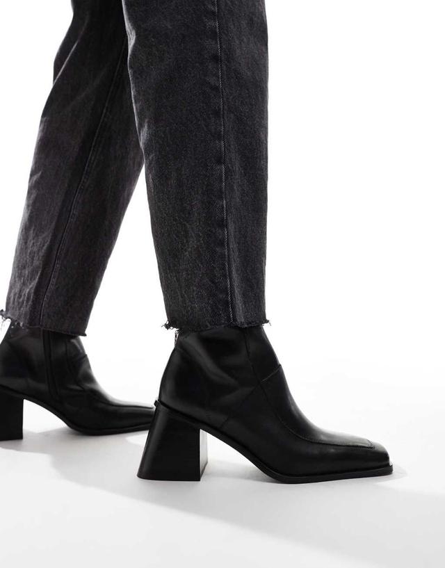 ASOS DESIGN Ria mid-heel leather boots in black Product Image