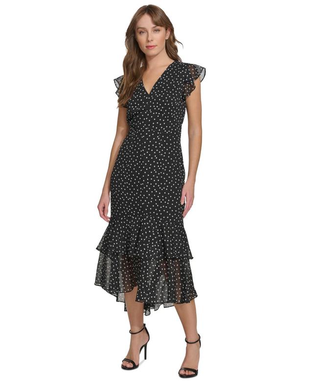 Women's Polka-Dot Ruffled Midi Dress Product Image