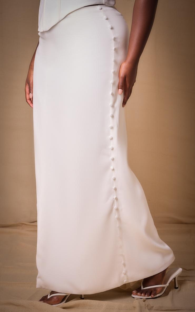 Premium Plus White Woven Button Detail Maxi Skirt Product Image