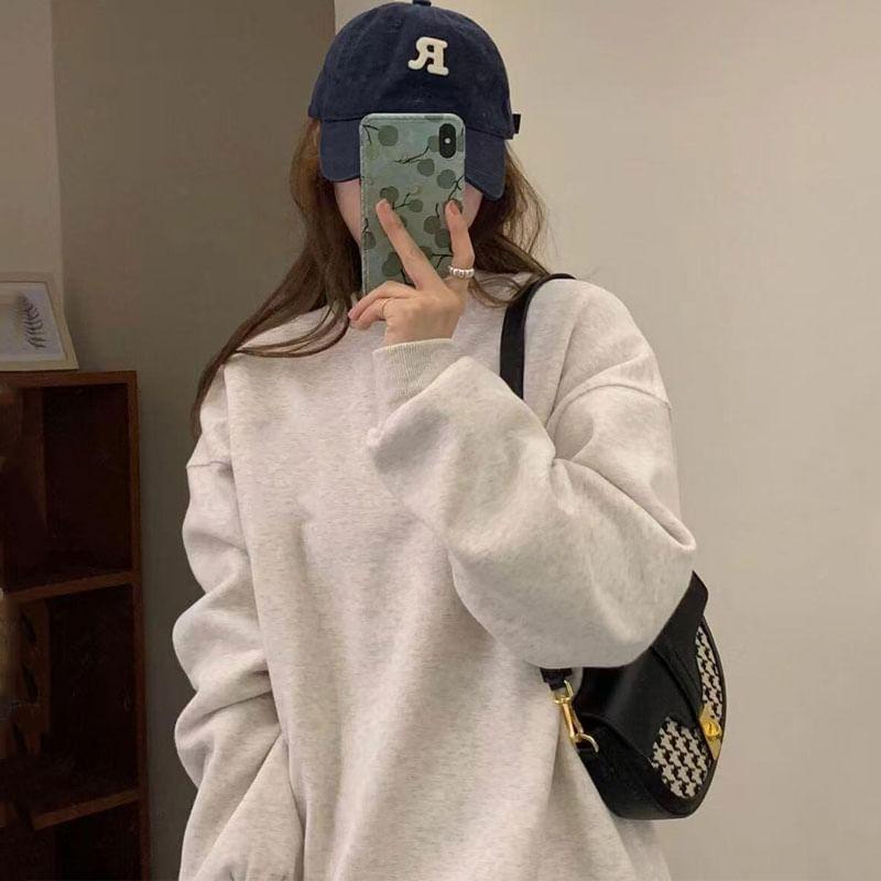 Crew Neck Plain Oversized Pullover Product Image