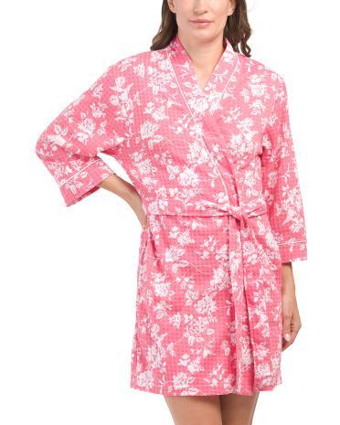 Floral Short Spa Waffle Robe for Women Product Image