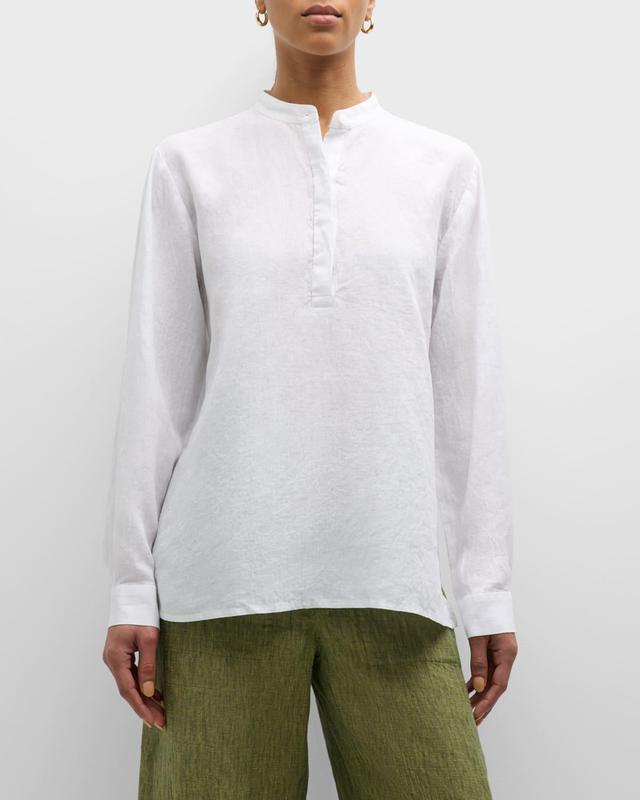 Band-Collar Organic Linen Henley Top Product Image