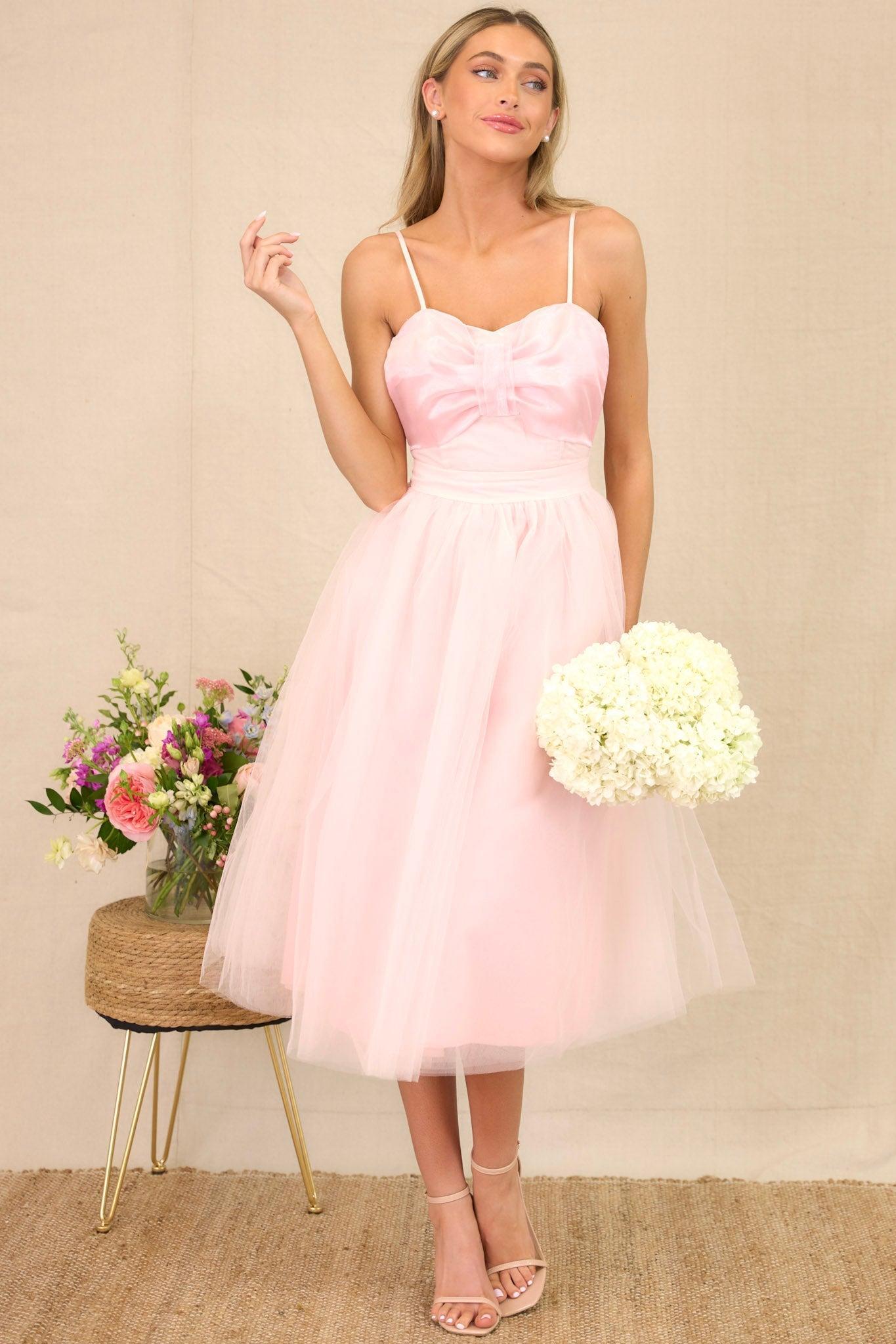 Dance On Air Light Pink Tulle Midi Dress Product Image