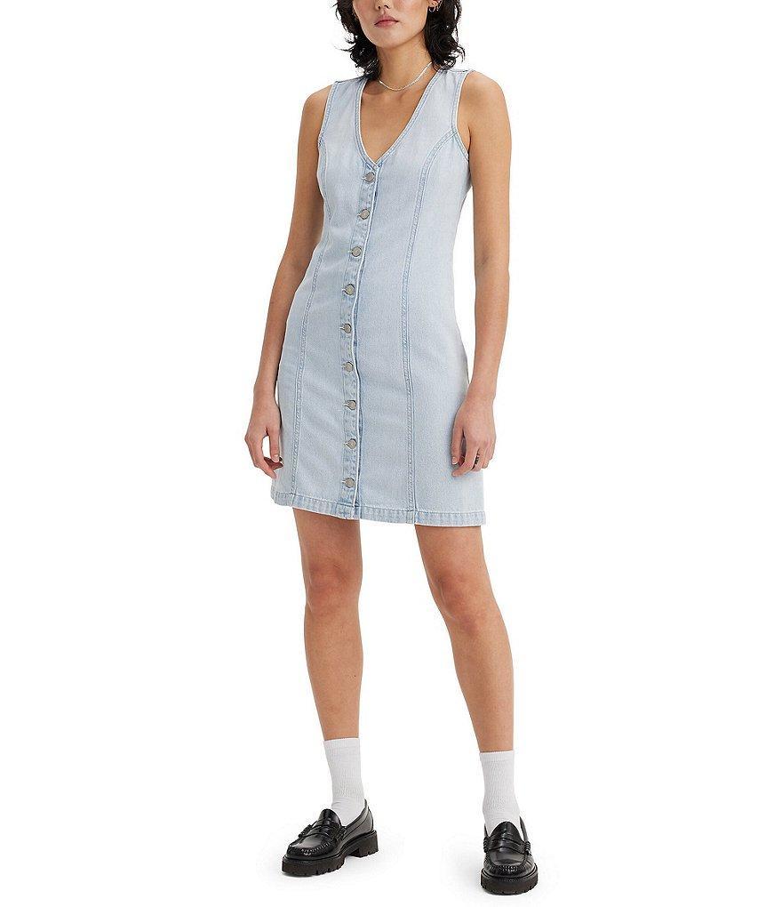 Levi's® Thora V-Neck Sleeveless Button Front Denim Mini Dress Product Image