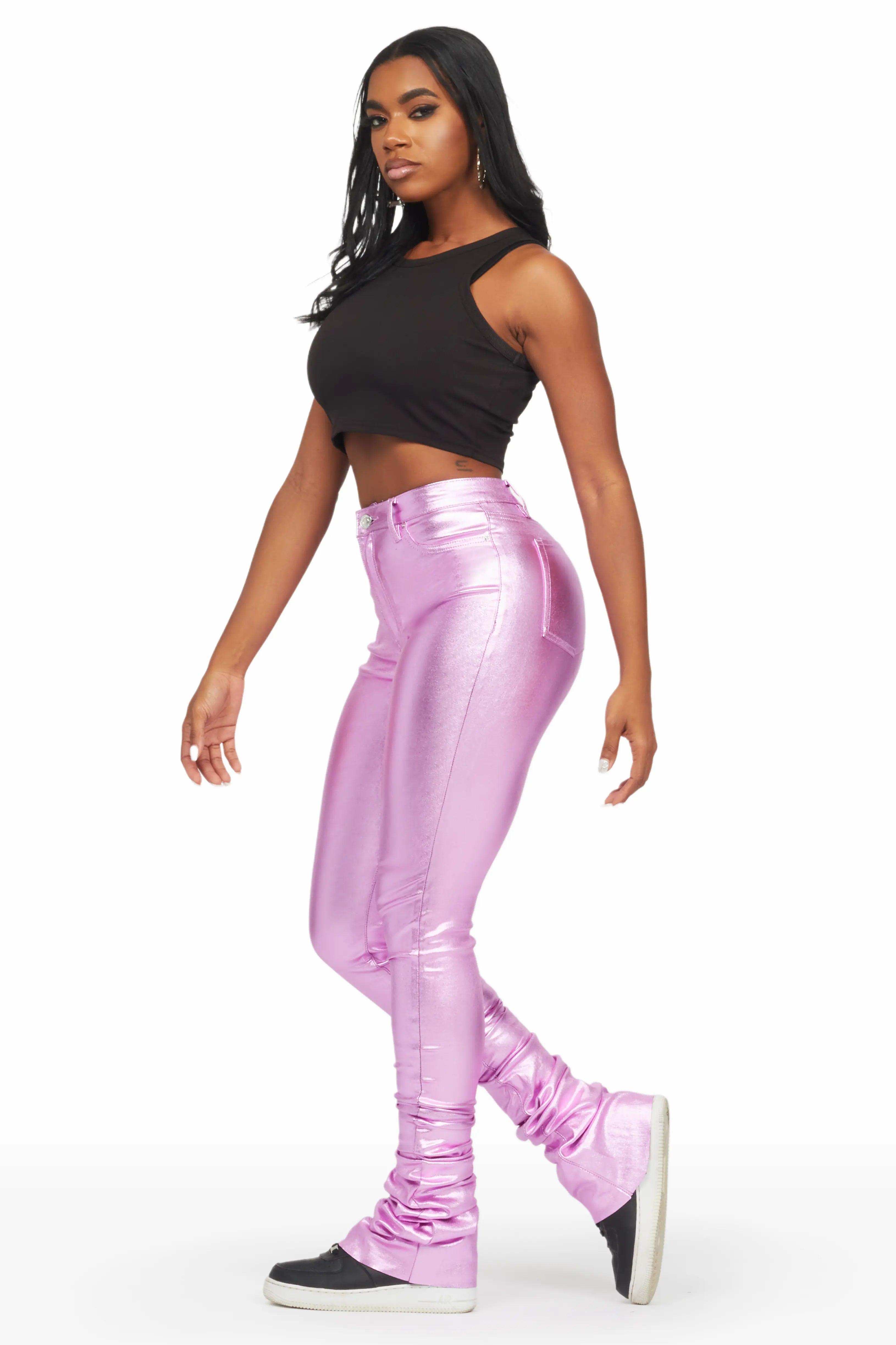 Keyonna Metallic Purple PU Super Stacked Pant Female Product Image