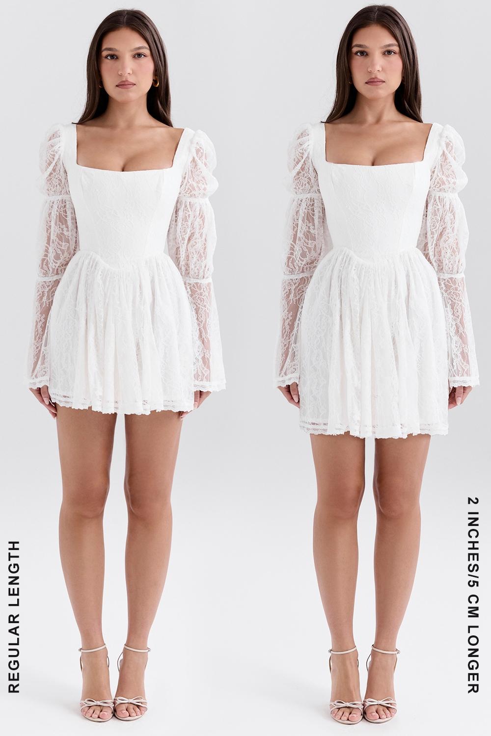 Sancia White Lace Puff Sleeve Mini Dress Product Image