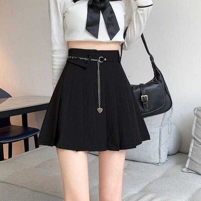 High Waist Plain Mini A-Line Pleated Skirt Product Image