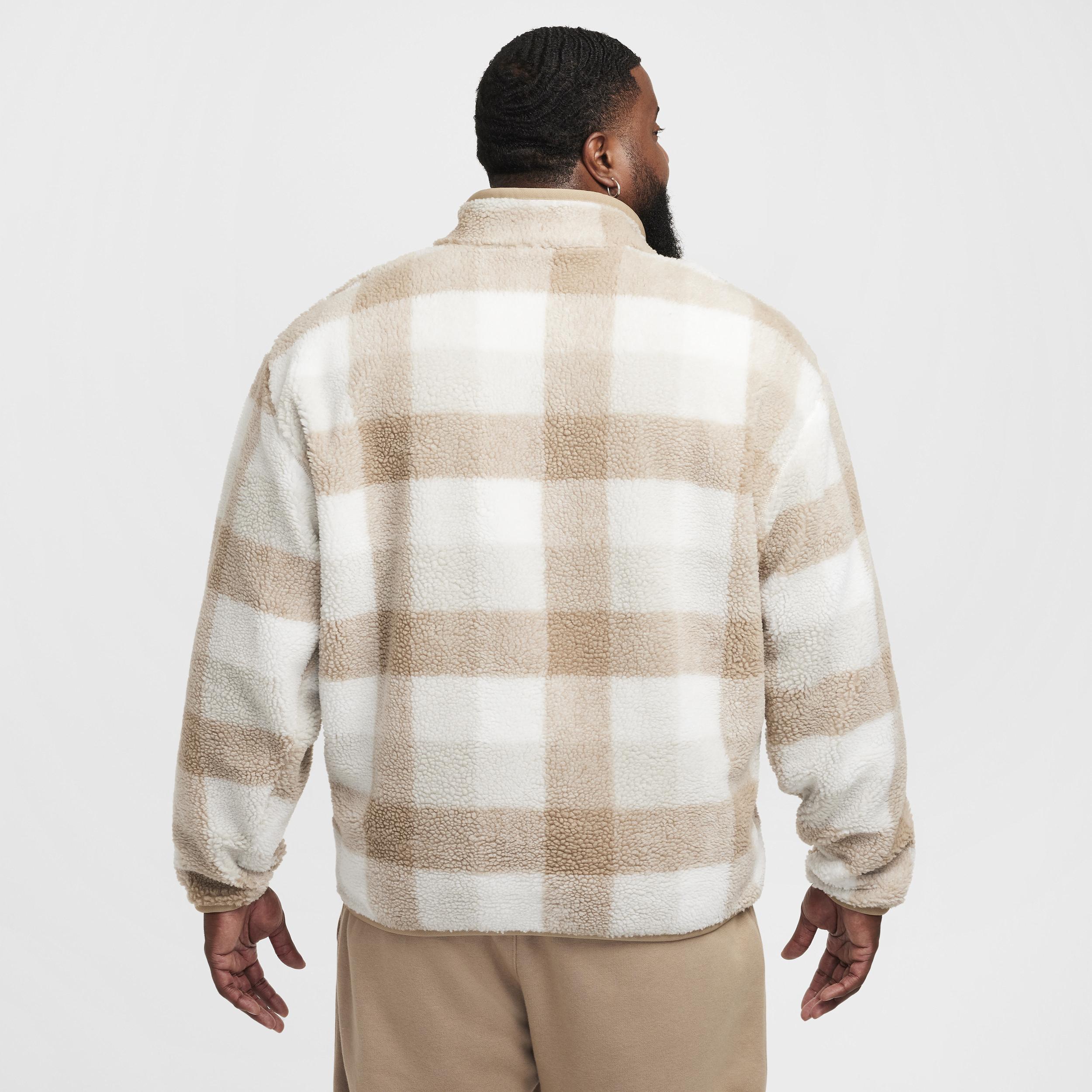 NIKE Club Winterized Checked Fleece In Beige And White-neutral In Khaki/sail/light Bone/white Product Image