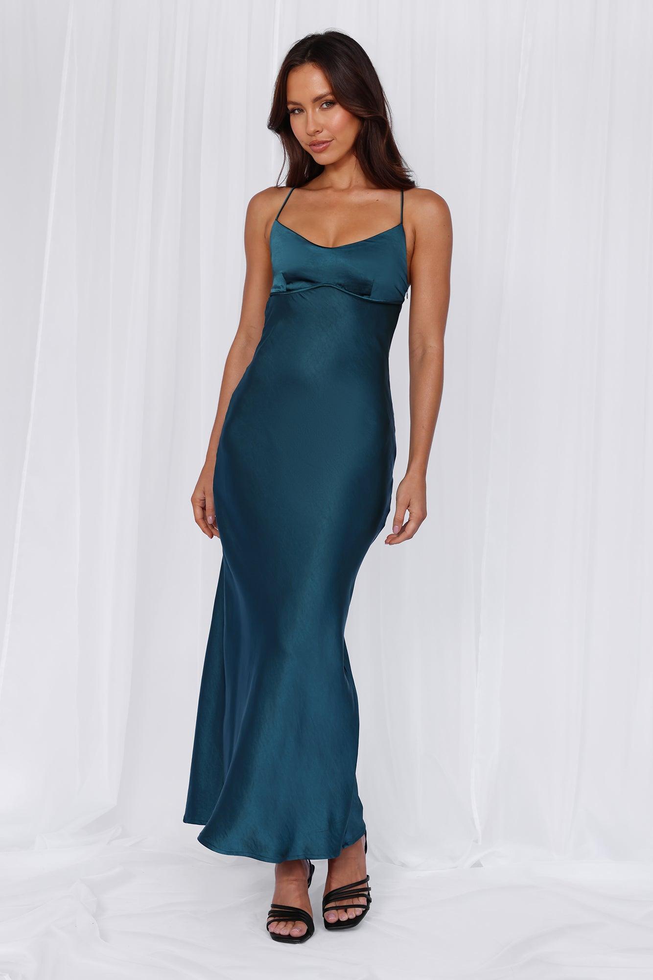 HELLO MOLLY The Samara Satin Maxi Dress Teal Product Image