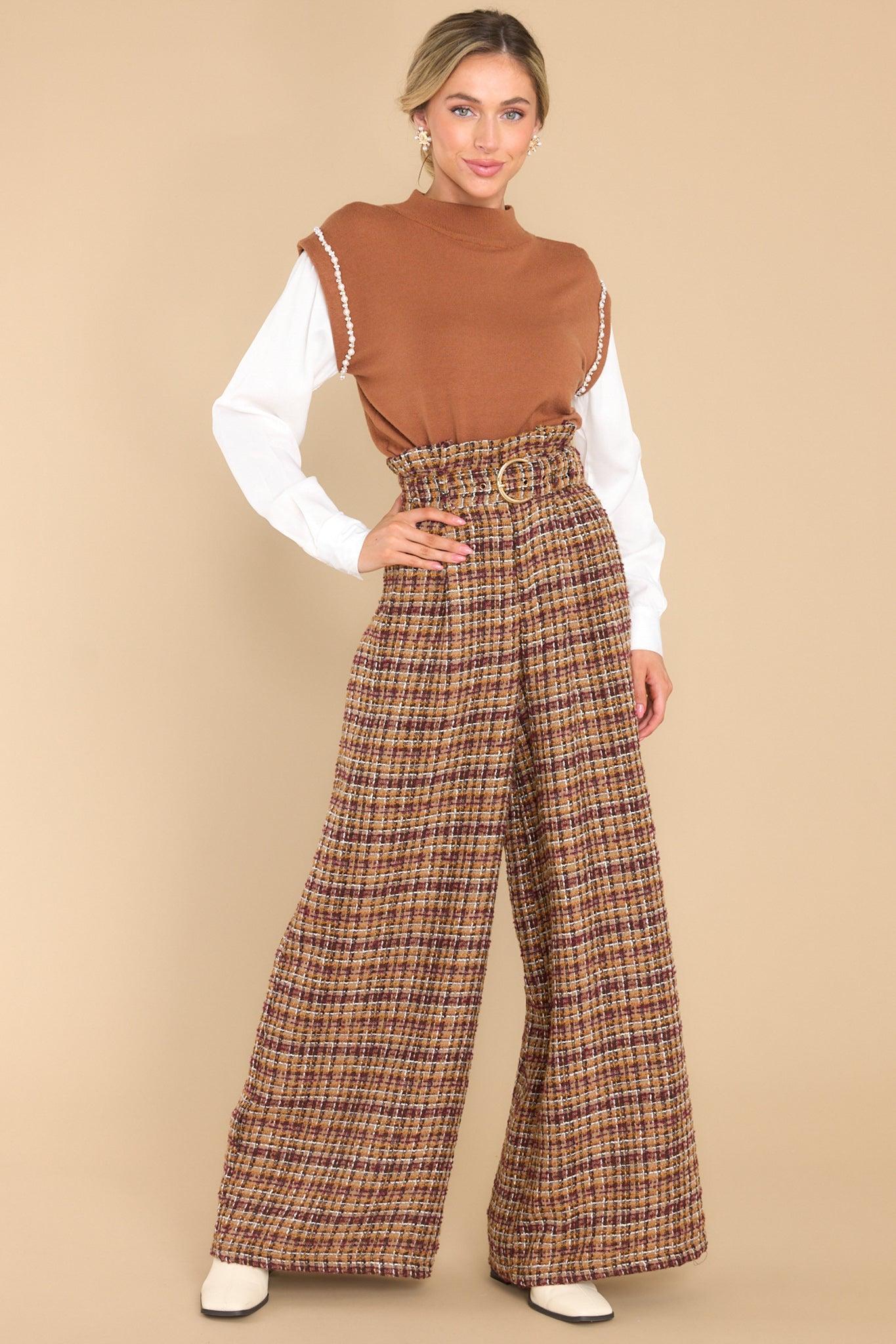 Aura Make Your Point Brown Multi Tweed Pants product image