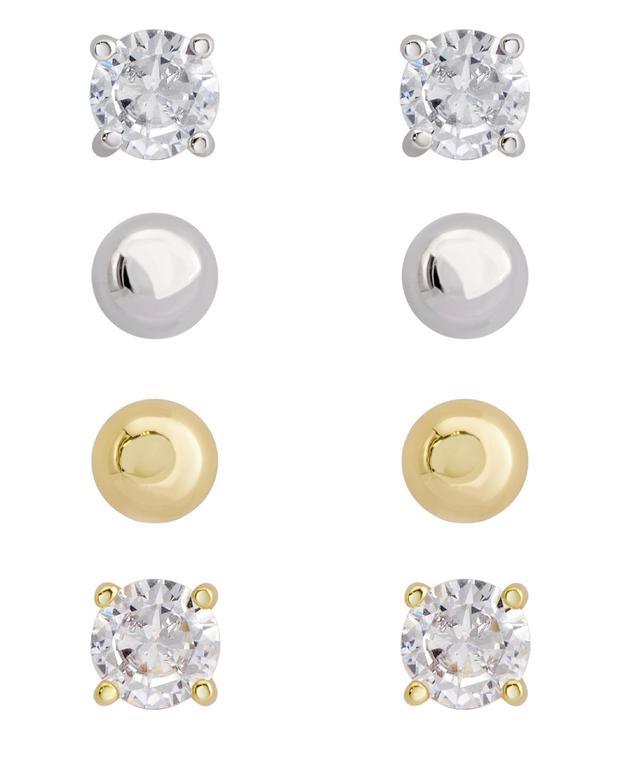 Womens 14k Gold In Fine Silver Plated Ball Round Cubic Zirconia Stud Earrings Set, 8 Pieces Product Image