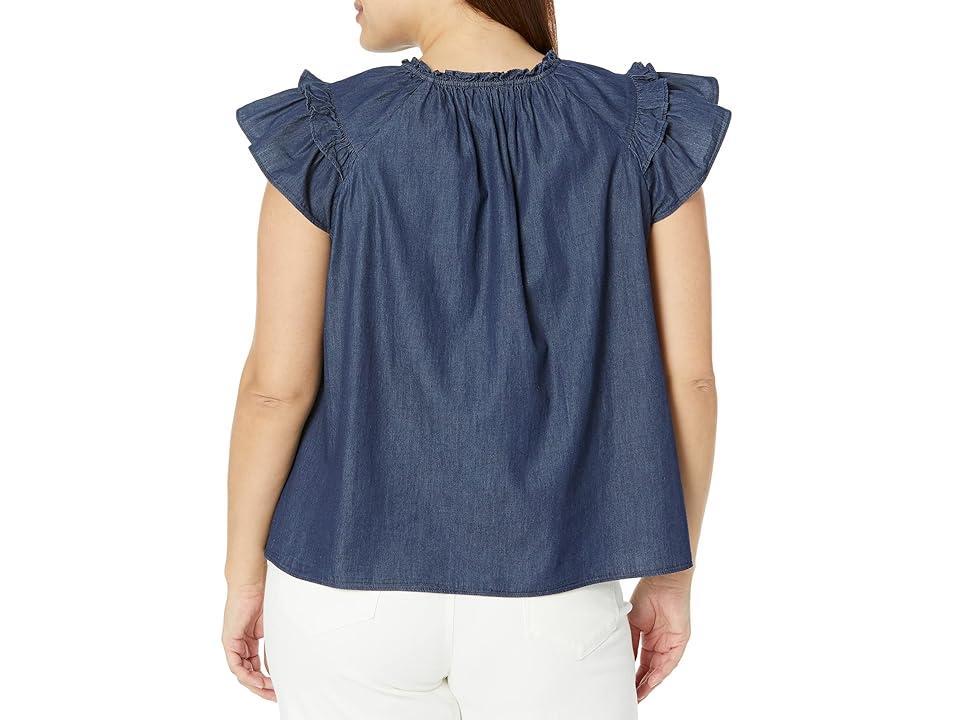 Draper James Plus Size Flutter Sleeve Top (Dark Wash) Women's Blouse Product Image