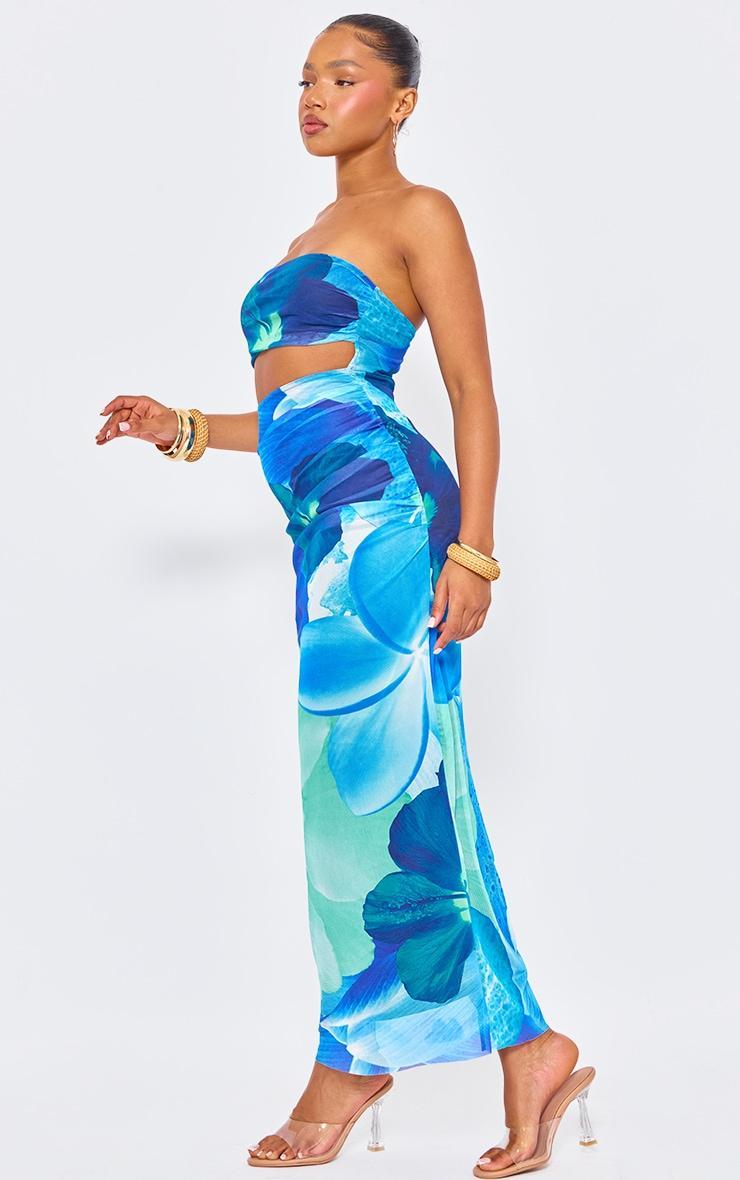 Blue Printed Bandeau Cut Out Maxi Dress Product Image