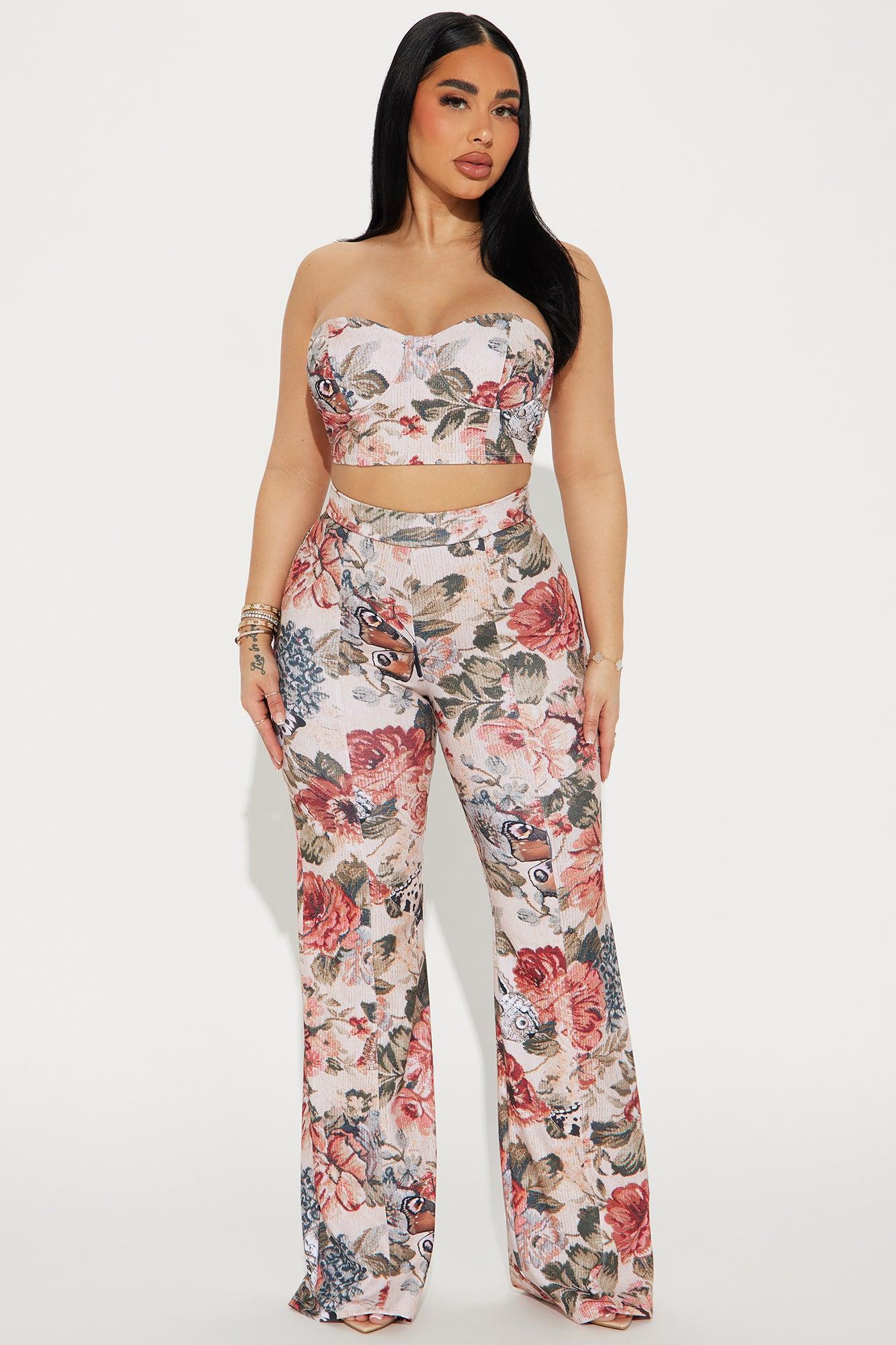 Sweet Moment Floral Pant Set - Taupe/combo Product Image