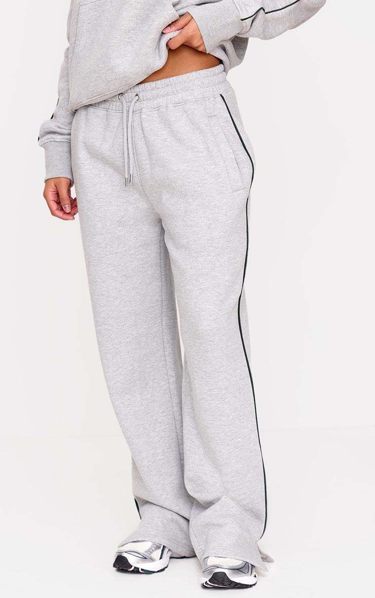 Grey Marl Side Stripe Zip Up Hem Wide Leg Sweatpants Product Image