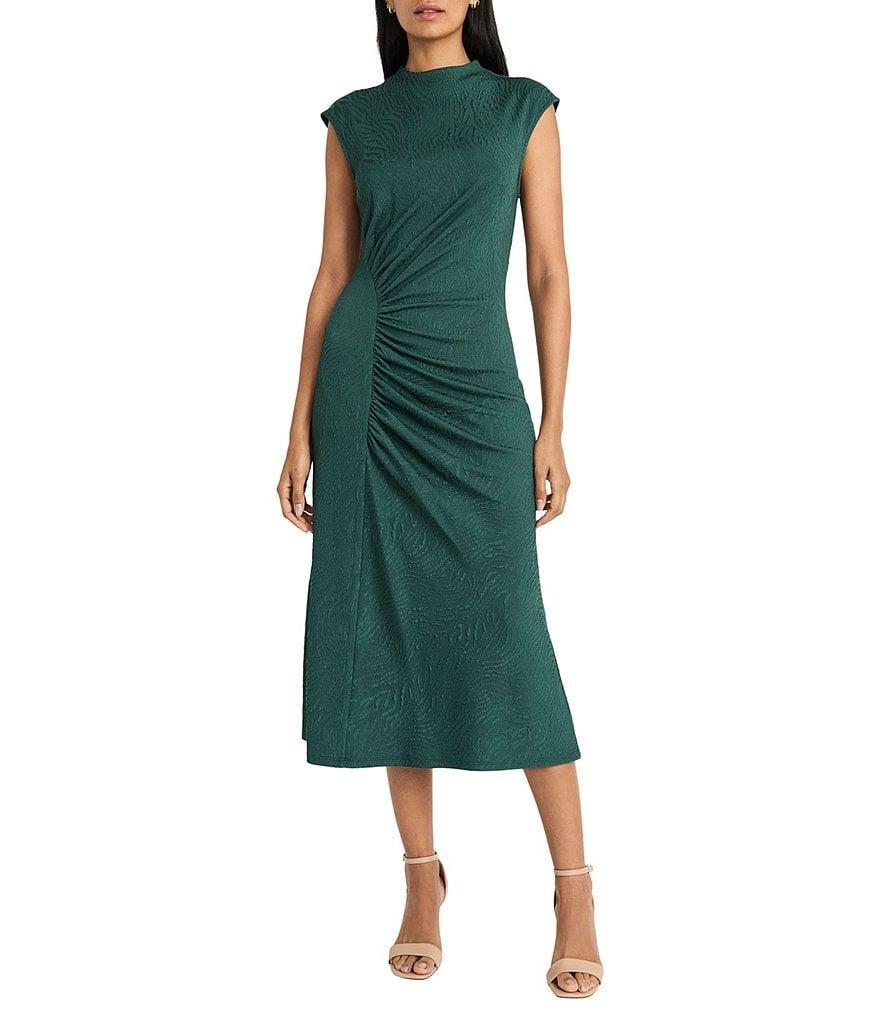 Maggy London Mock Neck Ruched Jacquard Midi Dress Product Image